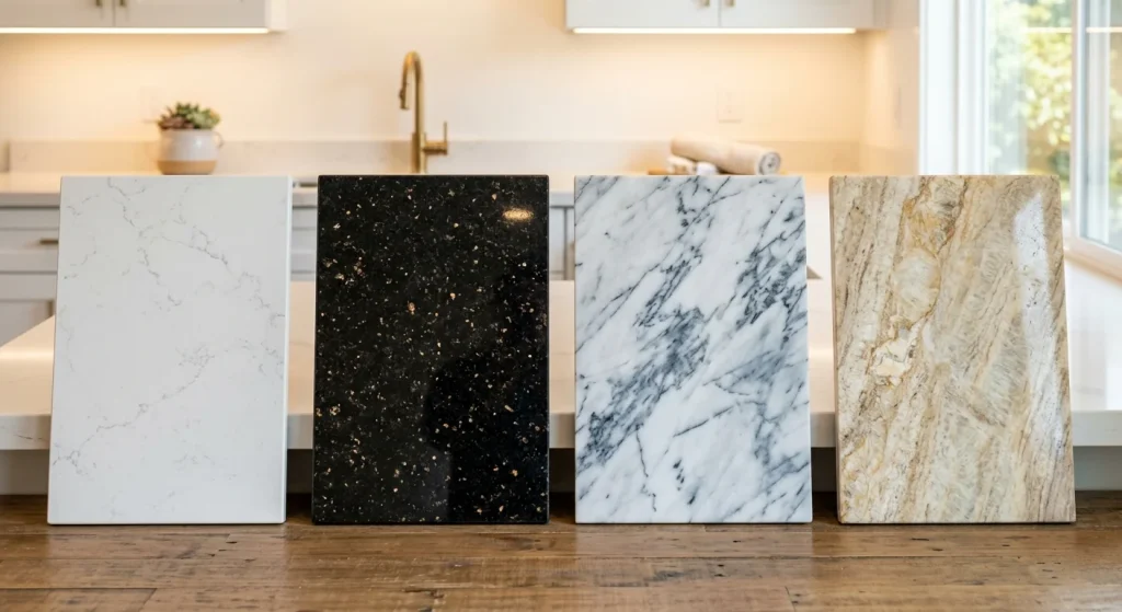 Quartz granite marble and quartzite countertop options for Sunnyvale kitchen remodeling