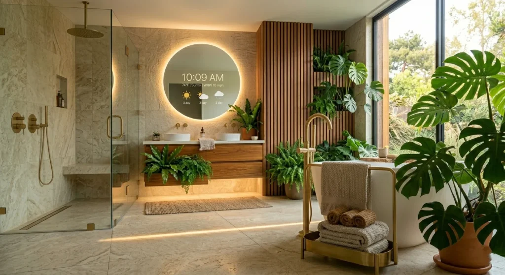 Completed luxury spa-inspired bathroom remodel in Sunnyvale with premium wellness features.