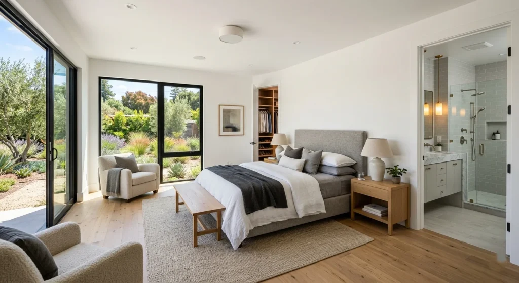 Completed master suite room addition with en suite bathroom in Sunnyvale CA
