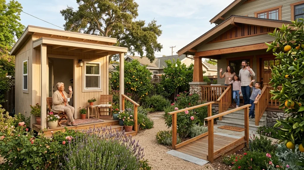 Family using Sunnyvale ADU granny flat for elderly parent housing near primary home