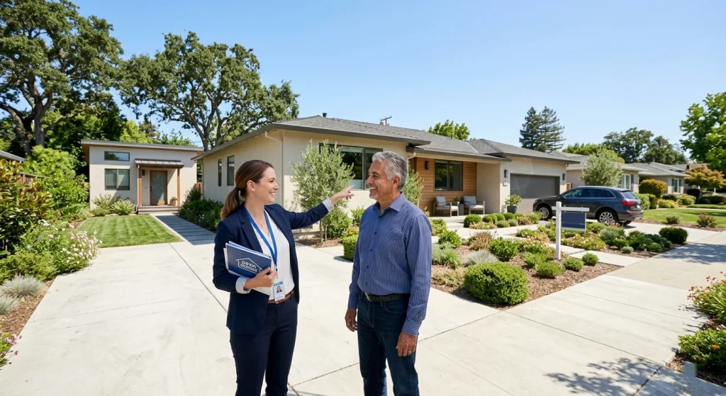 Real estate agent and homeowner discussing ADU property value in Sunnyvale California