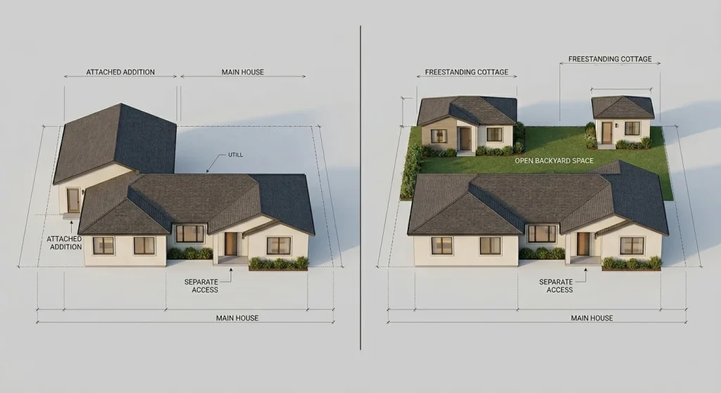 Attached ADU sharing wall with home versus detached ADU as separate backyard structure