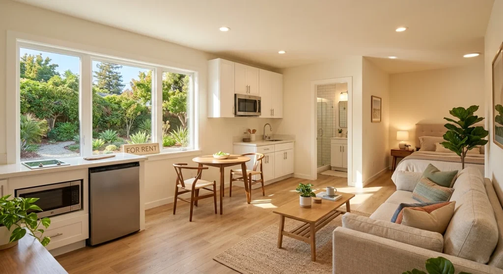 Finished garage conversion ADU interior ready for rent in Sunnyvale California