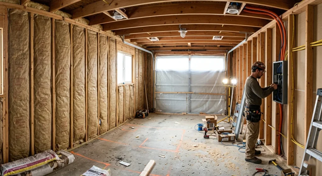 Insulation and electrical subpanel installation during Sunnyvale garage ADU conversion